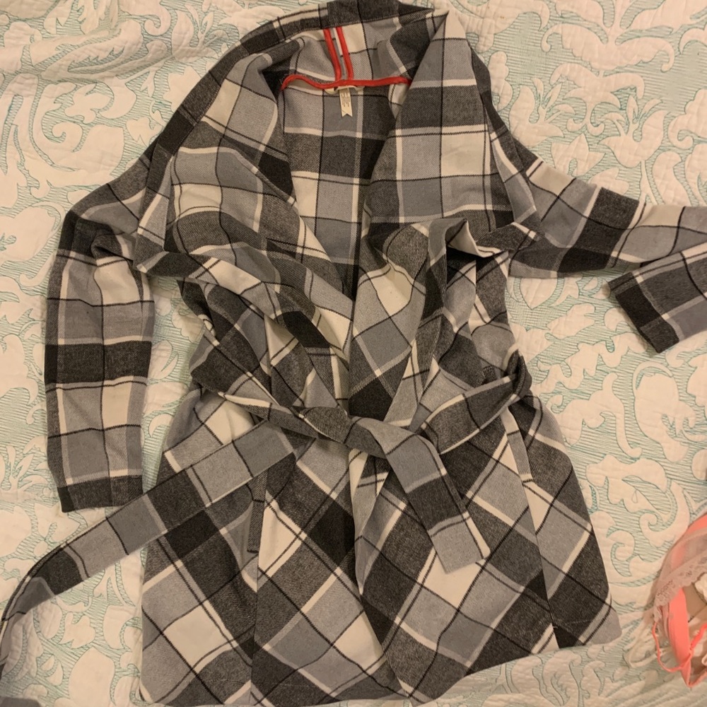 Matilda Jane black/cream Buffalo plaid wrap jacket